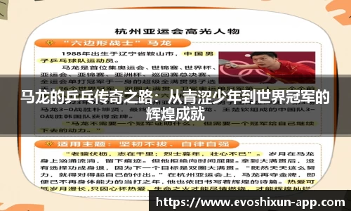 马龙的乒乓传奇之路：从青涩少年到世界冠军的辉煌成就